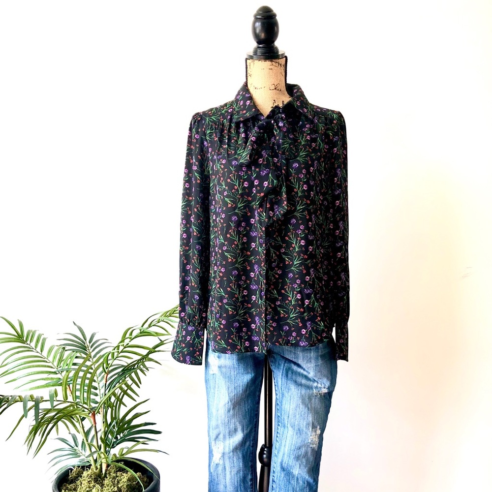 Black Floral Button Up Blouse